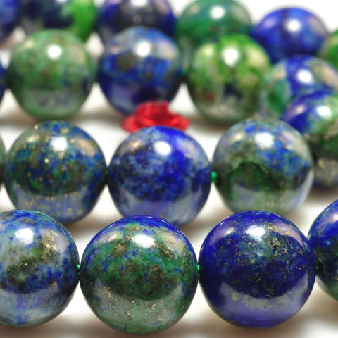 YesBeads Natural Azurite gemstone smooth round loose beads blue green stone wholesale jewelry making 6mm-12mm 15"