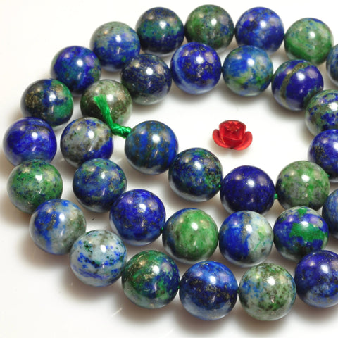 YesBeads Natural Azurite gemstone smooth round loose beads blue green stone wholesale jewelry making 6mm-12mm 15"