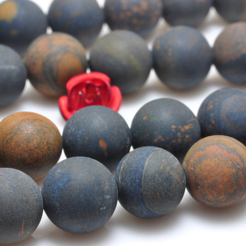 YesBeads Natural Blue Tiger Iron gemstone matte round beads wholesale 8mm 15"