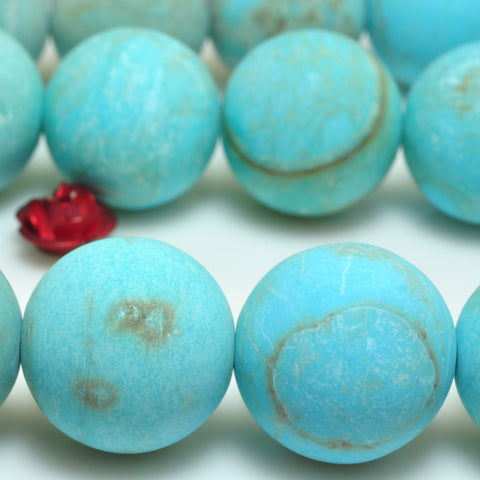 YesBeads Blue Turquoise matte round beads gemstone wholesale jewelry 15"