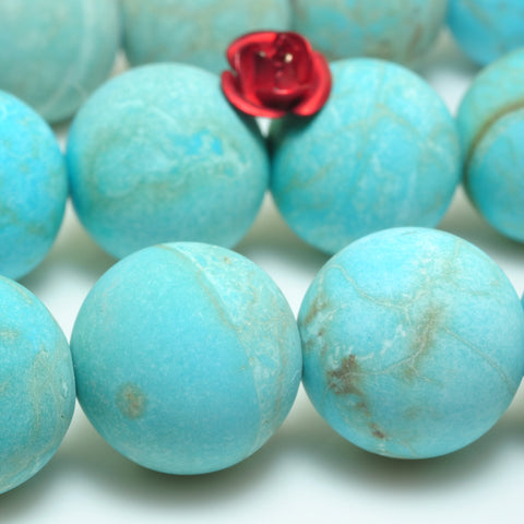 YesBeads Blue Turquoise matte round beads gemstone wholesale jewelry 15"