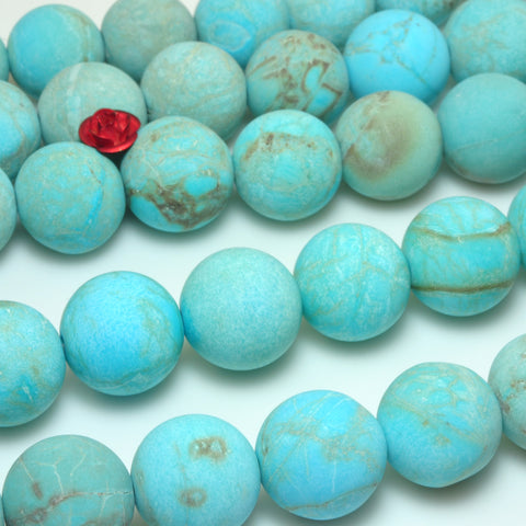 YesBeads Blue Turquoise matte round beads gemstone wholesale jewelry 15"