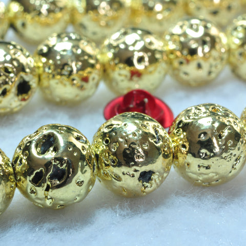 YesBeads Gold Plated Lava stone smooth round beads wholesale 8mm 15"