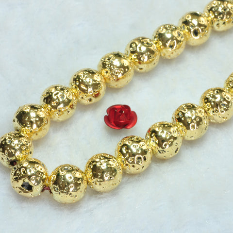 YesBeads Gold Plated Lava stone smooth round beads wholesale 8mm 15"
