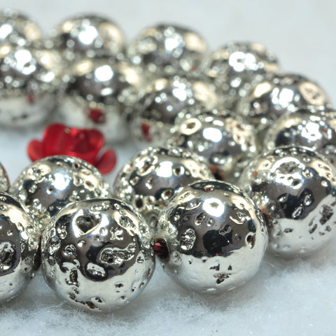 YesBeads Antique Silver Plated Lava stone smooth round beads wholesale 8mm 15"