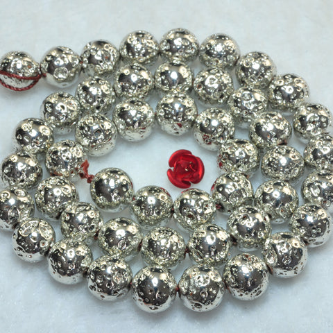YesBeads Antique Silver Plated Lava stone smooth round beads wholesale 8mm 15"