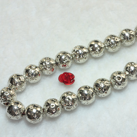 YesBeads Antique Silver Plated Lava stone smooth round beads wholesale 8mm 15"