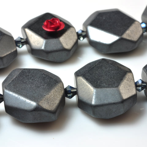 YesBeads Gray Hematite stone faceted nugget rectangle beads gemstone wholesale jewelry 15"