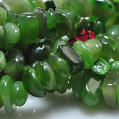 YesBeads natural green jade smooth pebble chip beads gemstone 5-9mm 15"