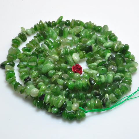 YesBeads natural green jade smooth pebble chip beads gemstone 5-9mm 15"