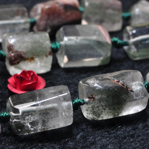YesBeads natural green phantom clear quartz faceted nugget tube beads gemstone 16"