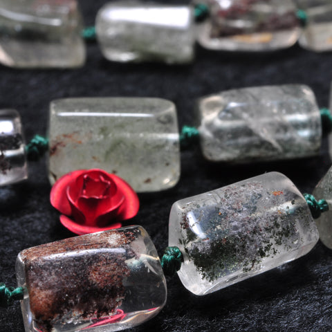 YesBeads natural green phantom clear quartz faceted nugget tube beads gemstone 16"