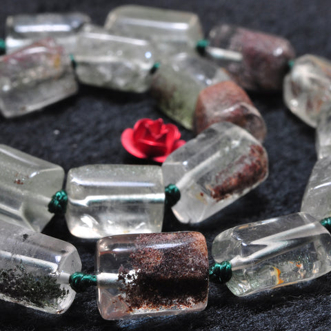 YesBeads natural green phantom clear quartz faceted nugget tube beads gemstone 16"