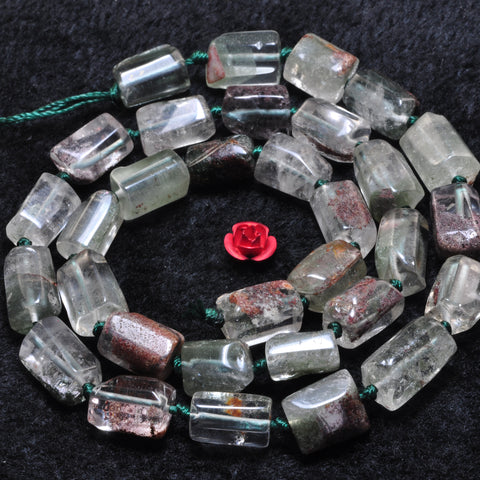 YesBeads natural green phantom clear quartz faceted nugget tube beads gemstone 16"