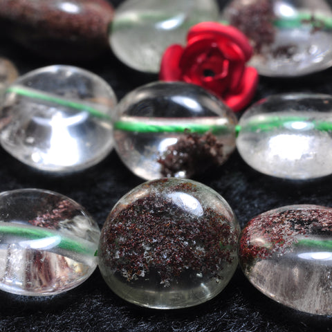 YesBeads Natural Phantom Quartz smooth pebble chip beads green phantom clear quartz gemstone wholesale jewelry making 15"