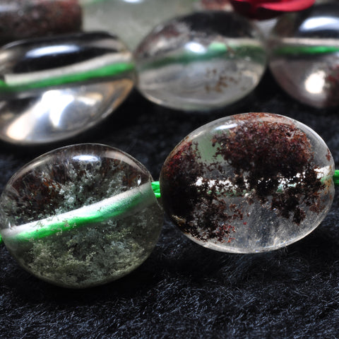 YesBeads Natural Phantom Quartz smooth pebble chip beads green phantom clear quartz gemstone wholesale jewelry making 15"