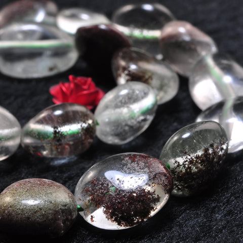 YesBeads Natural Phantom Quartz smooth pebble chip beads green phantom clear quartz gemstone wholesale jewelry making 15"