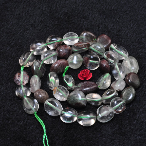 YesBeads Natural Phantom Quartz smooth pebble chip beads green phantom clear quartz gemstone wholesale jewelry making 15"