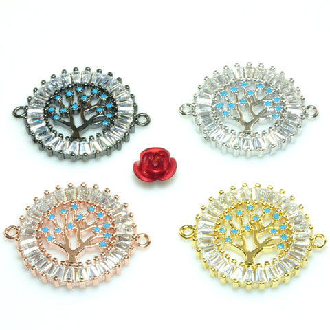YesBeads Tree of life connectors charm rhinestone CZ pave electroplated copper spacer beads findings