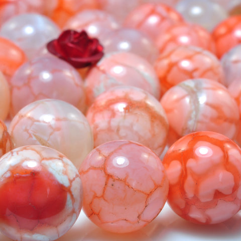YesBeads Red Fire Agate smooth round beads gemstone wholesale jewelry 15"