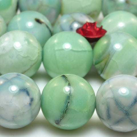 YesBeads Green Fire Agate crackle smooth round beads gemstone wholesale jewelry 15"