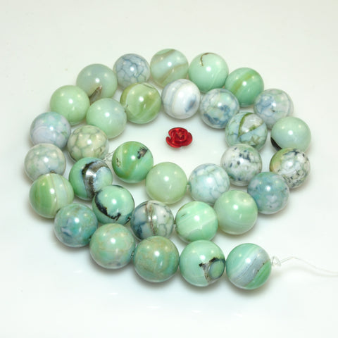 YesBeads Green Fire Agate crackle smooth round beads gemstone wholesale jewelry 15"