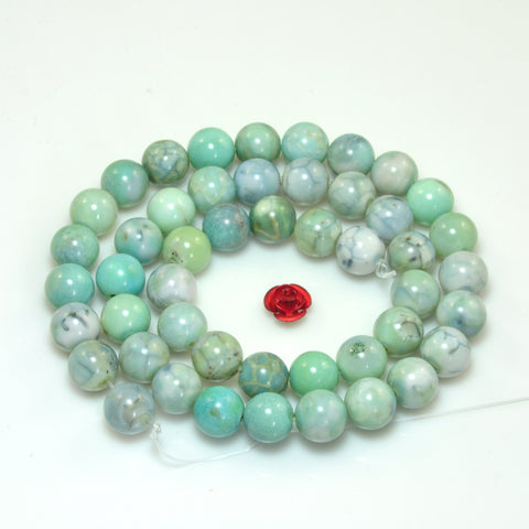 YesBeads Green Fire Agate crackle smooth round beads gemstone wholesale jewelry 15"