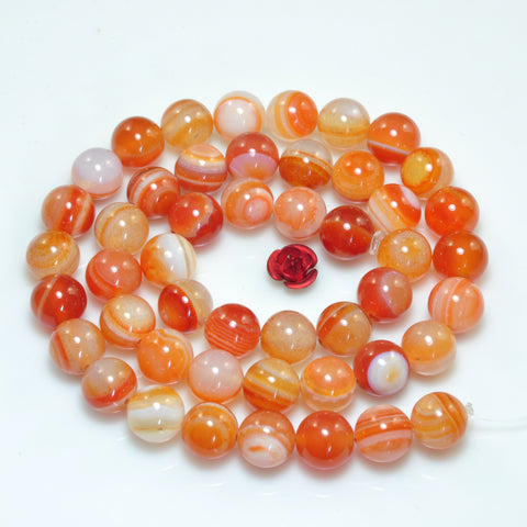 Natural Banded Agate smooth round loose beads orange red agate gemstone wholesale jewelry making 15"