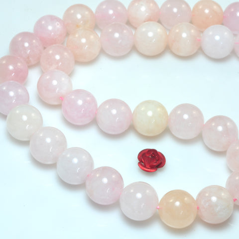 YesBeads Natural Pink Morganite A grade smooth round beads gemstone wholesale jewelry 15"