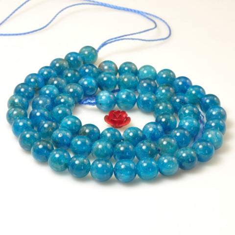 YesBeads Natural Blue Apatite A grade smooth round beads wholesale gemstone jewelry making 15"