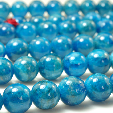 YesBeads Natural Blue Apatite A grade smooth round beads wholesale gemstone jewelry making 15"