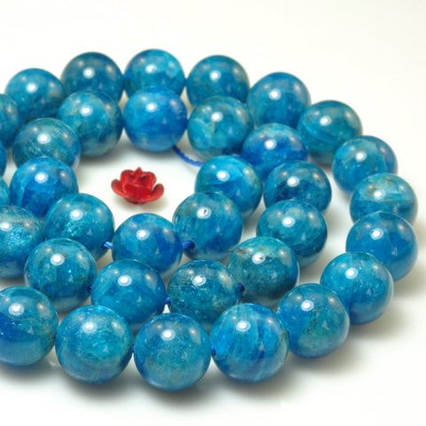 YesBeads Natural Blue Apatite A grade smooth round beads wholesale gemstone jewelry making 15"