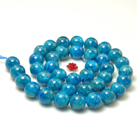 YesBeads Natural Blue Apatite A grade smooth round beads wholesale gemstone jewelry making 15"