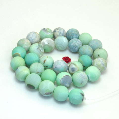 Fire Agate 12mm green crackle agate 31pcs matte round beads 15"full strand