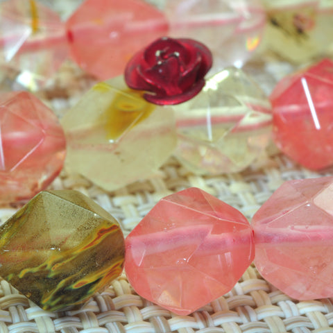 YesBeads Natural Cherry Quartz star cut faceted nugget beads gemstone 8mm 10mm 15"