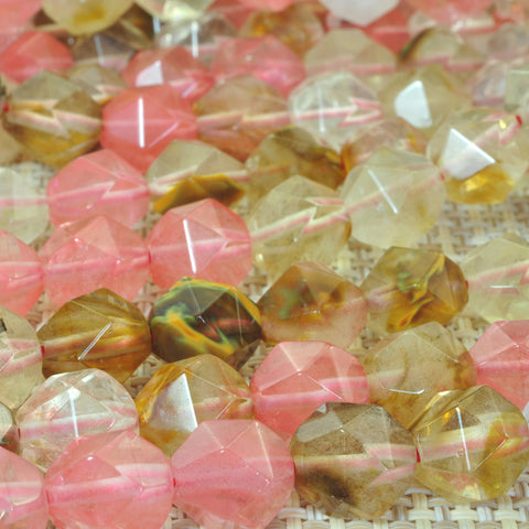 YesBeads Natural Cherry Quartz star cut faceted nugget beads gemstone 8mm 10mm 15"