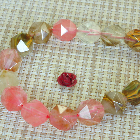 YesBeads Natural Cherry Quartz star cut faceted nugget beads gemstone 8mm 10mm 15"