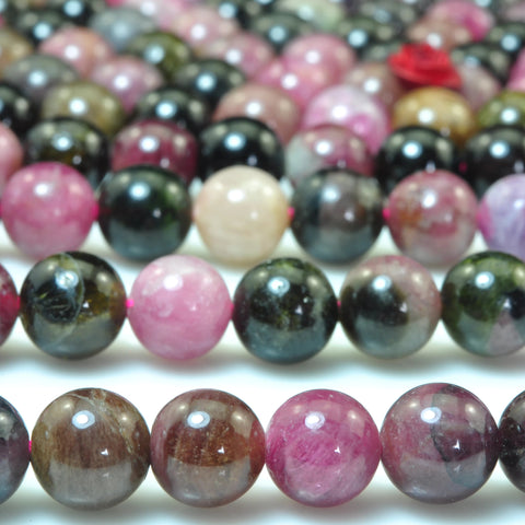 YesBeads Natural watermelon tourmaline gemstone smooth round loose beads wholesale jewelry making 15"