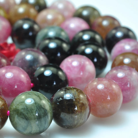 YesBeads Natural watermelon tourmaline gemstone smooth round loose beads wholesale jewelry making 15"