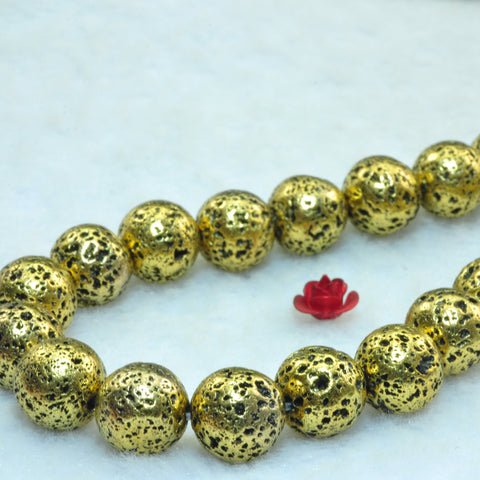 YesBeads Gold plated lava stone matte round loose beads gemstone 8mm 10mm 15"