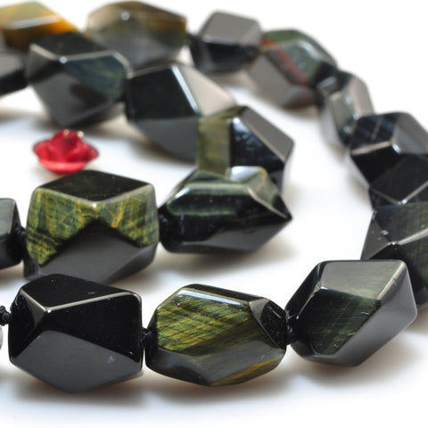 YesBeads Natural Blue Tiger Eye faceted nugget beads gemstone wholesale 16"