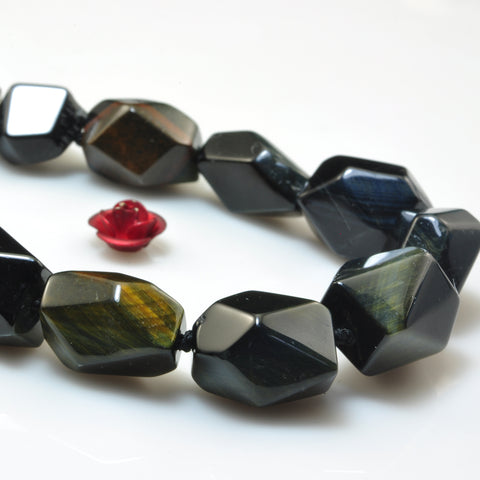 YesBeads Natural Blue Tiger Eye faceted nugget beads gemstone wholesale 16"