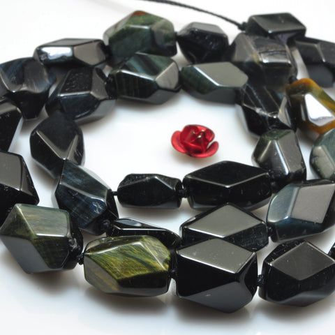 YesBeads Natural Blue Tiger Eye faceted nugget beads gemstone wholesale 16"