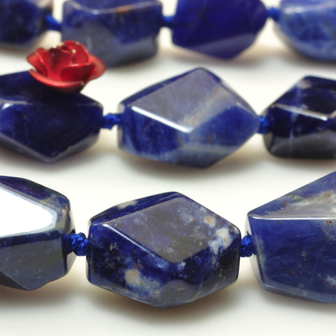 YesBeads Natural Blue Sodalite faceted nugget beads gemstone wholesale 16"