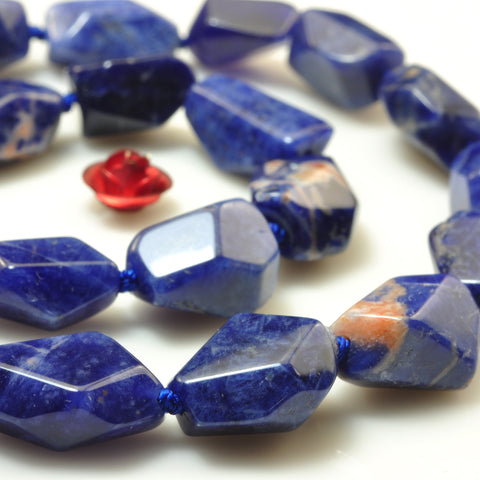 YesBeads Natural Blue Sodalite faceted nugget beads gemstone wholesale 16"