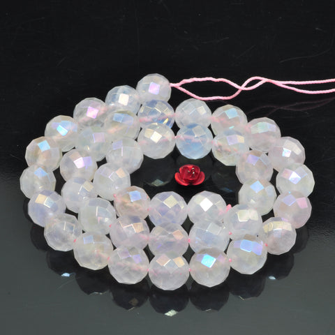 Titanium pink rock crystal faceted round loose beads gemstone wholesale jewelry making bracelet necklace diy