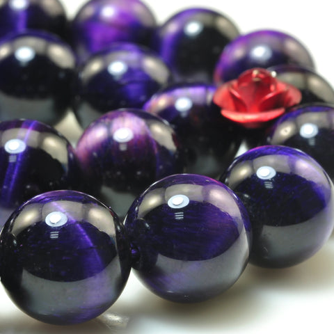 YesBeads Purple tiger eye gemstone smooth round loose beads wholesale jewelry making 15"