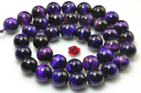 YesBeads Purple tiger eye gemstone smooth round loose beads wholesale jewelry making 15"