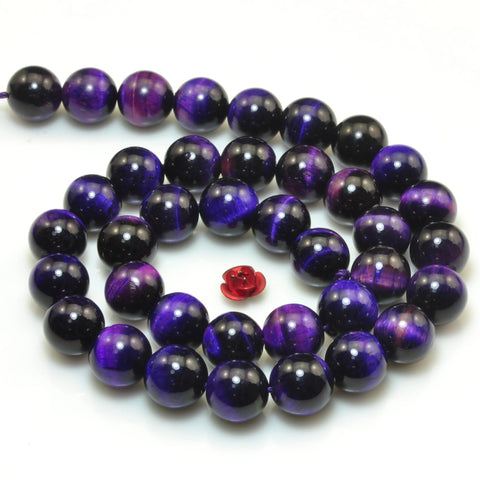 YesBeads Purple tiger eye gemstone smooth round loose beads wholesale jewelry making 15"