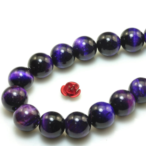YesBeads Purple tiger eye gemstone smooth round loose beads wholesale jewelry making 15"